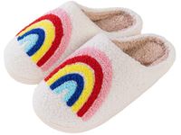 Women Slippers Cute Pattern Strawberry Slippers Warm Soft Bedroom Shoes Fuzzy Closed Toe Sandals Non Slip House Bedroom Slippers, Rainbow, 10-10.5 Women/8-8.5 Men