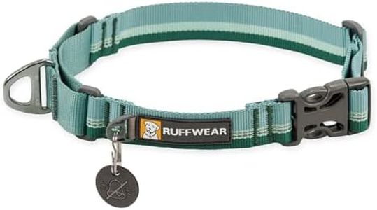 RUFFWEAR Web Reaction Hundehalsband, verstellbares Martingal-Halsband mit Aluminium-V-Ring und seitlicher Öffnung, bequemer Stoff, reflektierendes mit Schlauchlock-Gurtband River Rock Green 14"-17"