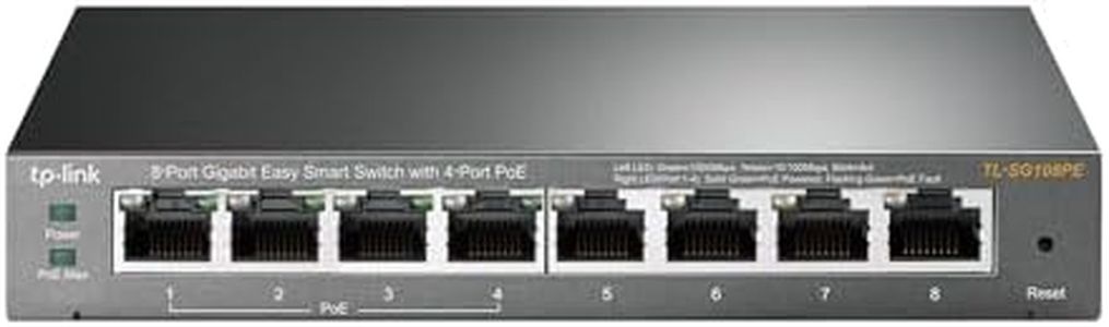 TP-Link TL-SG108PE, 8 Port Gigabit PoE Switch, Easy Smart Managed, 4 PoE+ Ports 64W, Plug & Play, Sturdy Metal w/ Shielded Ports, Fanless, QoS, Vlan & IGMP