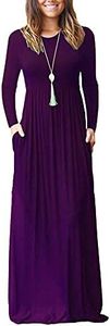 AUSELILY Mujer Vestidos Largos de Manga Larga Sueltos Lisos de Talla Grande Vestidos Largos Casuales con Bolsillos(L,Morado)