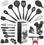 Nestblend Nonstick Kitchen Utensils Set - Silicone Kitchen Cookware Gadgets with Holder - Spoon Holder - Heat Resistant - Dishwasher Safe - BPA Free - 38 Pieces (Black)