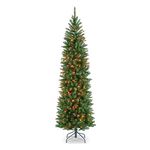 National Tree Company National Foot Kingswood Fir Pencil Tree with 300 Multicolored Lights, Hinged (KW7-313-70), Green, 7 Ft