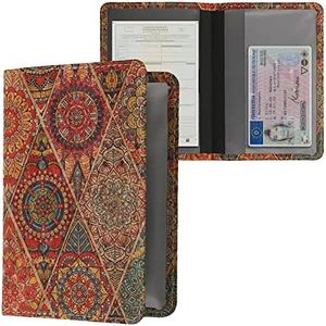 kwmobile Funda para carné de Conducir - Estuche Protector de Corcho con Tapa y Tarjetero para Permiso de circulación - Ornamento Mandala