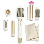 GLAMUP Beauty 6 in 1 Hot Air Styler, Upgraded Long Barrel, Round Brush, Powerful High Speed Dryer, Tight Grip, Curling Volumizing Gift Set with Travel Bag, Moonlit Frost