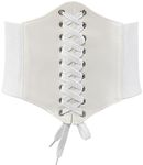 Corset Elastic Waist Belt for Women, Elastic Costume Cinch Waspie Corset Belt Bustiers Lace-up for Dress (White L)