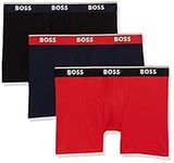 BOSS Men's 3-Pack Multi Color Bold Logo Boxer Briefs, Red Flame/Medium Ash Grey/Solid Black, Large