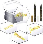 Clear Acrylic Place Cards for Wedding, Hexagon Name Cards Blank Escort Card Plates Seating Cards for Table Setting Party, with 2 PCS Gold and White Marker Pens (50)