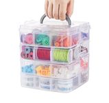 ilauke 4 Tier Craft Storage Box, Transparent Craft Box with 24 Compartments, Clear Plastic Tiered Craft Organiser Box for Kids, Arts and Crafts Box for Beads, Jewellery, Tools