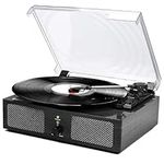 Vinyl Record Player Turntable with Built-in Speakers and USB Belt-Driven Vintage Phonograph Record Player 3 Speed for Entertainment and Home Decoration (Black)