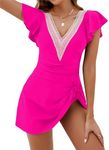 Blooming Jelly Women's Tummy Control Swimsuits One Piece Bathing Suit Vintage V Neck Swimwear（Rose Red 01, XX-Large