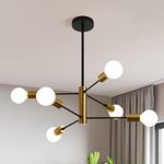 Ganeed 6-Light Sputnik Chandelier Mid Century Modern Chandeliers Light Fixture Black Gold Industrial Adjustable Ceiling Pendant Lighting for Living Room Dining Room Bedroom Kitchen Foyer