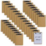 Binditek 30 Pack Mini Clipboards, Eco-Friendly Wood Hardboard with Low Profile Clip, 6 x 9 Inches Small Clipboards for Home, Office, School Classroom Supplies, Brown