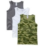 Just Essentials Boys Back to School 3 Pack Cotton Vests UK Seller - Green Camo - 7/8 Years