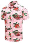 SheLucki Hawaiian Shirt for Men, Unisex Summer Beach Casual Short Sleeve Button Down Shirts, Printed Palmshadow Clothing, Car Pink, XXL