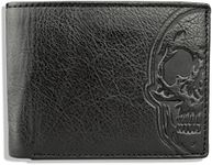 Kobi & Knight Mens Leather Bifold Wallet with Embossed Skull Design | Full Grain in Gift Box Idea For Black, 4.5" x 3.5", Traditional Bi-fold