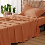 Bedsure Twin XL Sheet Set Dorm Bedding, Cooling Twin Extra Long Sheets, Rayon Derived from Bamboo, Deep Pocket Up to 16 Inches, Hotel Luxury Silky Bedding, Bedsheets & Pillowcases, Burnt Orange