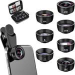 Mobile Phone Camera Lens 7-in-1 Kit Macro Lens, Fisheye, Wide Angle Lens, 2x Telephoto, Kaleidoscope, Cpl, Starburst Lens, Universal Clip for iPhone Samsung Android and Most Smartphones