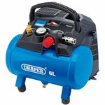 Draper 6L Oil-Free Air Compressor 116psi Max Pressure | 1.2kW 1.5hp 4000rpm Motor | 185l/min Max Capacity | Quick Euro Coupling Outlet | 1.7m Cable | Pressure Switch | Air Outlet Gauge | 02115