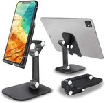 Trace Kasa Adjustable Cell Phone Stand for Desk: Angle Height Adjustable Foldable Phone Holder with Anti-Slip Base Desk Phone Stand for Office, Compatible with iPhone 15 14 13 Pro Max XS 8 iPad, Black