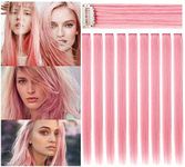 IAMERUI Multicolors Party Highlights Straight Hair Colorful Clip in Synthetic Hair Extensions in Multiple Colors Heat Resistant Long Hairpiece 9 Pieces (Smoky Pink)