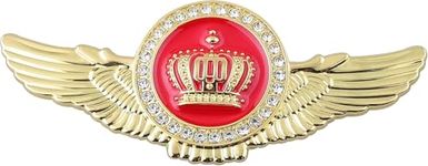 OAN Winged King Crown Emblem Sticker for All Cars, Bikes, Metal (Gold with Red) Size: 11cm x 4.5cm x 2mm