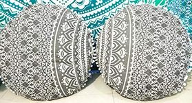 INDIAN CRAFT CASTLE 24" Barmeri Large Floor Pillow Cover Cushion Meditation Seating Ottoman Throw Cover Hippie Decorative Zipped Bohemian Pouf Ottoman Pom Pom Cases 24" Round Set of 2 (Grey Ombre)