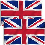 Anley Pack of 2 Fly Breeze 3x5 Foot United Kingdom UK Flag - Vivid Color and Fade proof - Canvas Header and Double Stitched - British National Flags Polyester with Brass Grommets 3 X 5 Ft