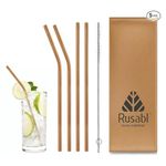 Rusabl (Pack of 4, Copper) Stainless Steel Straws for Kids & Adult with Cleaning Brush, Reusable Metal Straws, Steel Straws for Drinking Juice (2 Straight & 2 Bent)