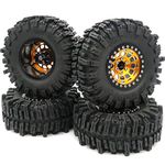 HOBBYSOUL 2.2 Mud Slingers Tires Height 4.88'' & 2.2 Beadlock Wheels Gold Black, 2.2 Wheels and 2.2 Tires for Axial Capra Wraith / TRX4 / Gen8, (4-Pack, Assembled)