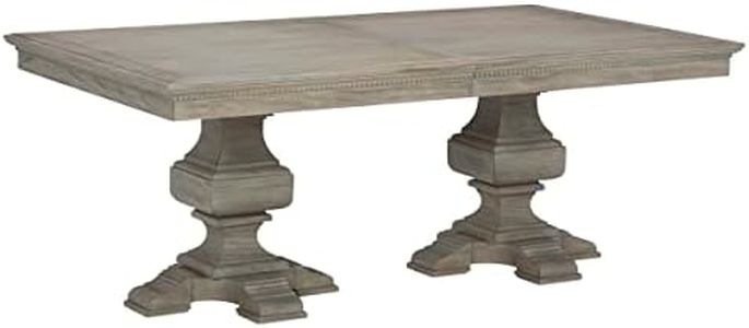 Hekman Furniture Pedestal Trestle Dining Table Driftwood Finish, Mindi Framed Molded Edge Top Modern Dining Room Table, Sturdy Wooden Material Quadruple Hand-Turned Base Best for Home Decor