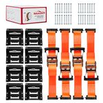 Autofonder Wheel Chock Tie Down Kit (1,986lb Break Strength) Heavy Duty Trailer Tire Straps System for ATV, UTV, Lawn Mower & More - Ratchet Tie Downs Accessories with E Track for Four Wheeler