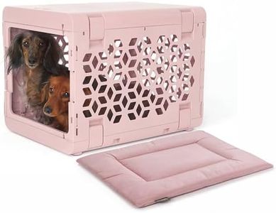 KindTail PAWD Collapsible Puppy and Dog Crate + Washable Bed - Stylish Pet Kennel with Comfortable Pad - Safe Indoor Set - Lightweight, Compact & Portable for Travel - Small Pink