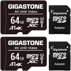 Gigastone 64GB 2-Pack Micro SD Card, 4K UHD Video, Surveillance Security Cam Action Camera Drone Professional, 90MB/s Micro SDXC UHS-I U3 Class 10