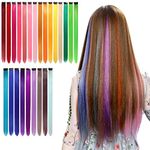 24Pcs Rainbow Hair Extensions, Coloured Hair Extensions, 22 Inch Colorful Straight Hair Extensions, Colour Hair Extensions for Braiding, Clip In Coloured Hair Extensions for Kids, Gift (24 Colors)