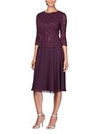 Alex Evenings Women's Tea Length Sequin Mock Dress (Petite and Regular), Deep Plum, 10
