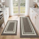 COSY HOMEER Kitchen Rugs Non-Slip 24x35/24x60 Inch Thick Polypropylene Standing Mat for Home Machine Washable, Brown Frame