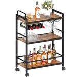 Home Bar Serving Cart, Serving Cart with Wheels and Handle, 3 Tier Rolling Kitchen Cart, Microwave Cart, Beverage Cart with Wine Holder and Glass Holders, for Dinning Room, Living Room, Kitchen