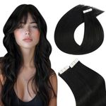 Easyouth Tape in Hair Extensions Human Hair Black Long Hair Extensions Tape in Jet Black Seamless Tape in Black Hair Extensions for Women Real Human Hair Skin Weft 24Inch 50g 20pcs #1