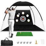 Golf Net,10x7ft Golf Hitting Nets for Backyard Driving,Golf Chipping Swing with Targets/Golf Practice Mat/10 Golf Balls/Golf Tees/Bag,Golf Accessories for Men Indoor Outdoor (Black)