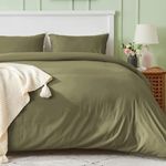 SASTTIE Duvet Cover Queen, Olive Green Queen Size Duvet Cover Set, Soft Duvet Cover with Zipper Closure and Corner Ties - 1 Duvet Cover (90x90 Inches) and 2 Pillowcases