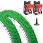 Vandorm Set of Bicycle Tyres 20 x 2.00 (54-406) Drifter BMX Street Green Tires with Schrader Valve Inner Tubes (Pack of 2)