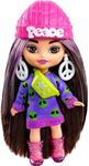 Barbie Extra Mini Minis Doll with Brunette Hair, Alien Sweater Dress & Peace Sign-Themed Accessories & Stand, 3.25-inch