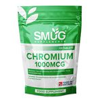 SMUG Supplements Chromium Tablets - 120 High Strength 1000mcg Picolinate Pills - Can Support Normal Blood Glucose Sugar Levels and a Healthy Metabolism - Vegan Friendly - Made in Britain