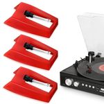 Record Player Needle, 3 Pcs Turntable Needle, Turntable Replacement Stylus for Vinyl Record Player (Red)