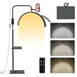 Lmaqfum Lash Light for Eyelash Extensions, 29'' Foldable LED Floor Lamps, Esthetician Light with Phone Holder & Stand Tray, Half Moon Lamp for Tattoo, Nails, Beauty, Filming Content Creation