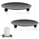 Weysoo 2Pcs Candle Holder, Candle Plates, Sturdy Candle Tray, Candle Holders for Pillar Candles, Pillar Candle Holder, Black Candle Holders for Christmas Halloween Wedding Party Pray Spa - 11cm