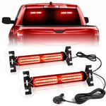 HLauto 1002L Emergency Strobe Traffic Advisor Light Bar: 40 LED Dash Safety Warning Flashing Light, Front/Rear Windshield Visor Light for Construction Vehicle, Tow/Plow Truck (2x10.7inch, Red)