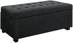 Artiss Tufted Storage Ottoman, Foot Rest Stool Bench Padded Seat Blanket Box Chest Bedroom Living Room Indoor, Charcoal 97 x 41.5 x 35cm Faux Linen Fabric Open Lid Heavy Duty