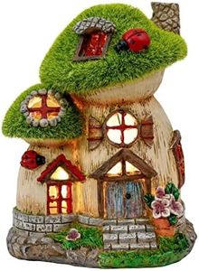 TERESA'S COLLECTIONS Mushroom Garden Statues with Outdoor Solar Light, Green Flocked Fall Decorations for Home, Resin Fairy House Accessories Outdoor Fall Decor Yard Lawn Ornaments Gifts for Mom 6.6“