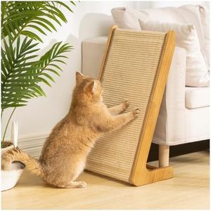 Avont Sisal Cat Scratcher, 25.6 Inch Vertical L Shape Scratching Board with 110° Angled Ramp, Natural Solid Wood with No Mess Scratch Pad for Indoor Cats -Large